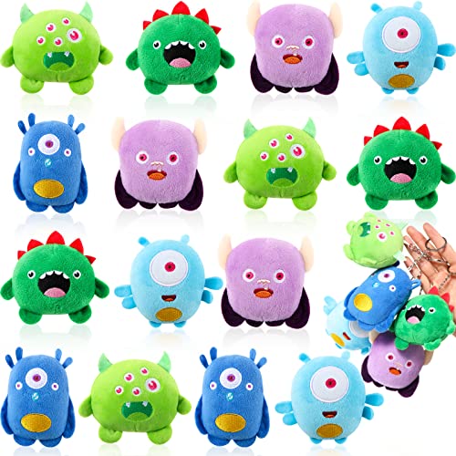 Aoriher 15 Pcs Monster Stuffed Toys Bulk Mini Stuffed Animals 3.2 Inches Small Plush Keychain for Exchange Gift Baby Shower Favors Bag Fillers Classroom Prizes Basket Stuffers, 5 Styles