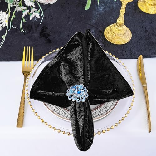 Wedding Linens Inc. (10pcs) 20" x 20" Ice Crushed Velvet Napkins Soft Dinner Napkin,Weddings Napkin,Table Napkins Suitable for Wedding, Parties, Banquet, Restaurant Decoration (Black)