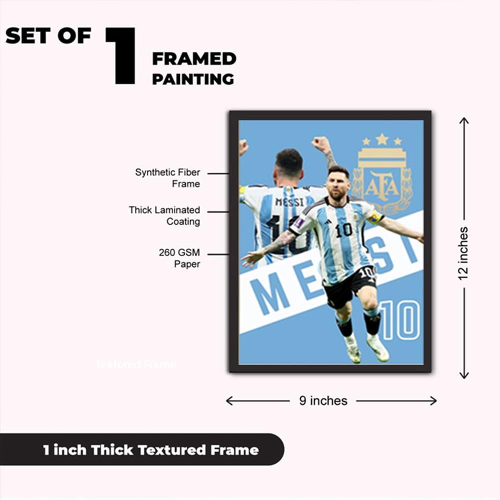 KARTMEN Soccer Superstar Lionel Messi Framed Poster, Football Star Soccer Legend 9" x12 Frame Poster, Motivational Sports Poster for Gym Office Home Decor, (Framed) 2