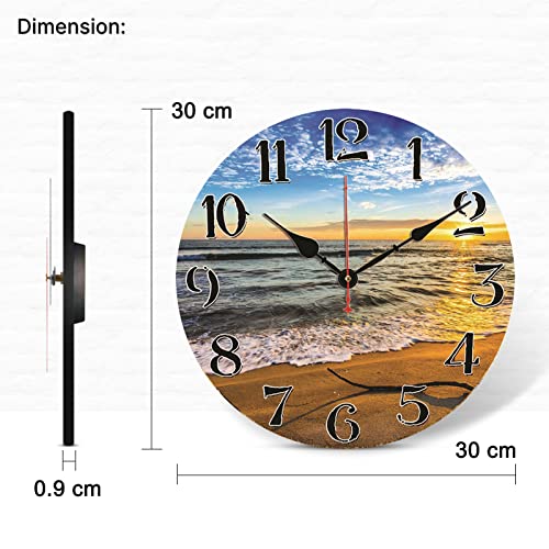 Image of TAHEAT 12 Inch Beach Sea Wall Clock, Modern Nautical Bathroom Decor, Decorative Battery Operated Silent Non Ticking Wall Clocks for Living Room Kitchen Bedroom Office
