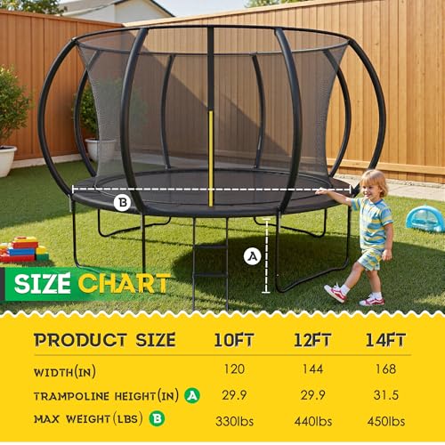 Outroad Trampoline 14FT Trampoline Outdoor with Safety Enclosure Net and Ladder, Round Recreational Trampoline for Kids, Adults with ASTM Approval，Black-14FT - Thumbnail 2