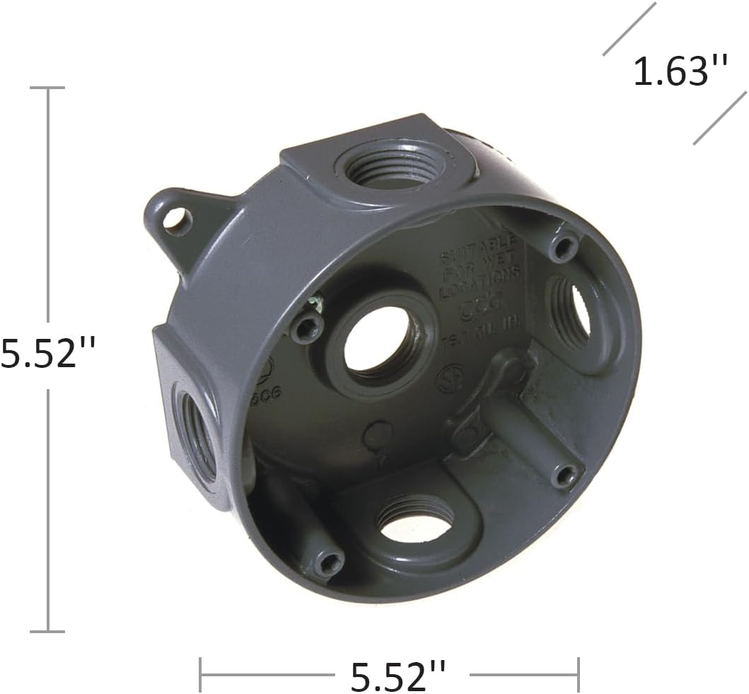 BELL 5361-0 Round Weatherproof Box, Five 1/2 in. Threaded Outlets, Gray