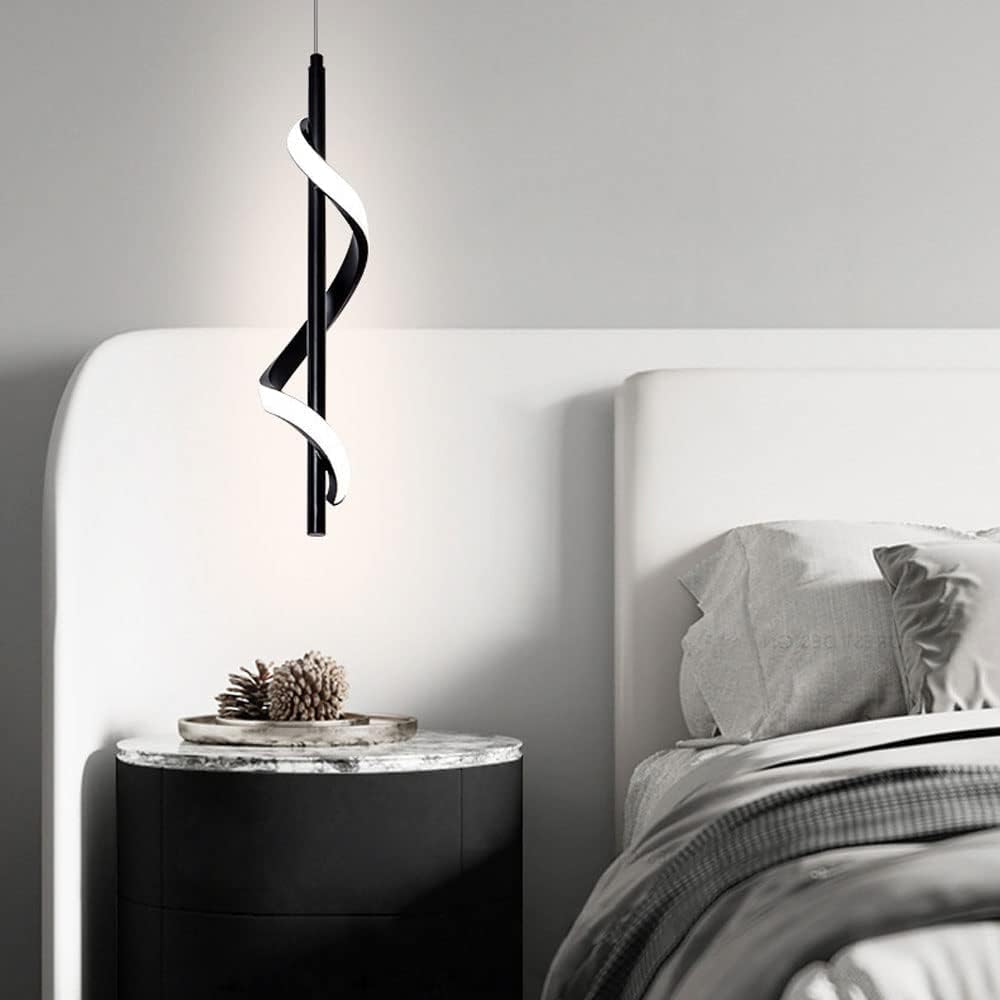 Metall-Spiral-Pendelleuchte, schwarze Nachttisch-Hängelampe, moderne LED-Hängeleuchten, ultradünner linearer Kronleuchter, nordische minimalistische Tropfenlampen für Flur, Wohnzimmer, dreif