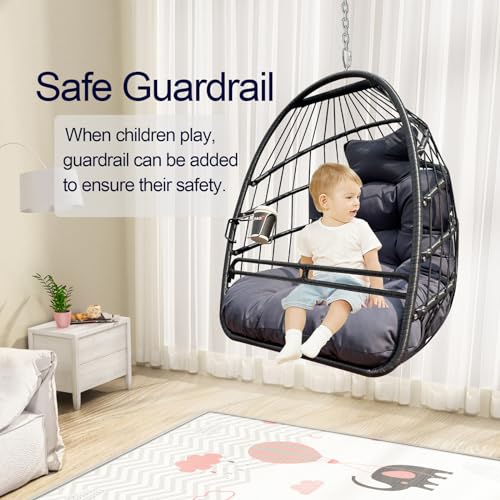 Egg Chair Without Stand, Hanging Chair Swing Hammock Basket with Cup Holder and Cushion, Swing Egg Chairs Indoor Outdoor for Patio, Bedroom, Porch, Garden, 350LBS Capacity, Wicker in Black - Thumbnail 7