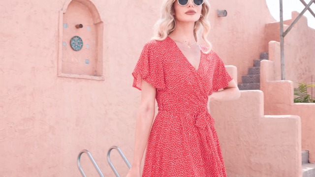 pink polka dot wrap dress Yours London Women's Plus Size Chocolate Brown & Pink Polka Dot Wrap Dress Size Regular 26-28