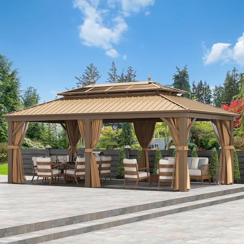 DWVO 12x20 ft Hardtop Gazebo Outdoor Heavy Duty Aluminum Gazebo with Nettings and Curtains