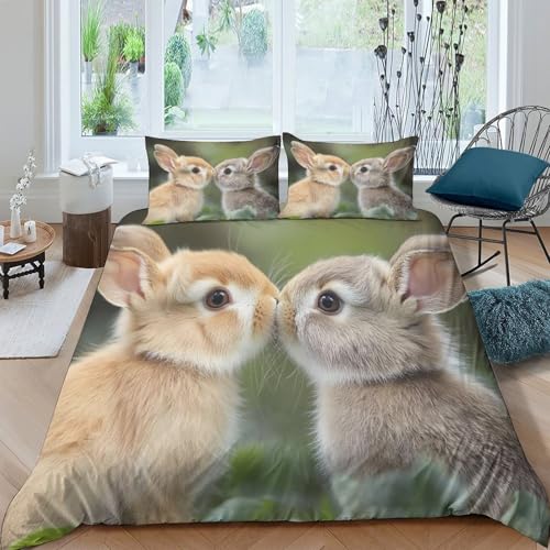 Housse de couette lapins parure lit 140x200 microfibre 3d imprimé - 4