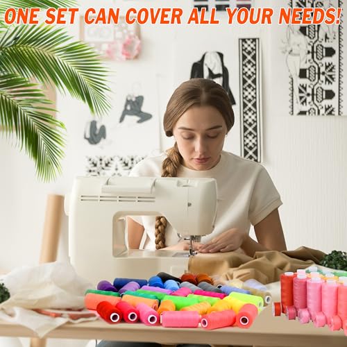 Image of 140 Pcs Sewing Thread Kit, 36 Assorted Colors Machine Threads with Spools, 400 Yards Prewound Bobbins Set with 10 Machine Needles (70 /9, 75 /11, 90 /14, 100 /16 110 /18) for Universal Sewing Machines Use