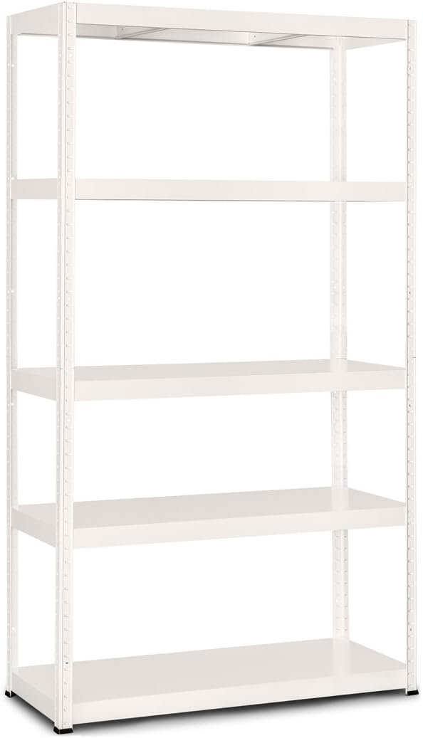 Storalex® Metal Office/Utility Room Shelving Unit - 1800mm High x 1000mm Wide x 400mm Deep - 5 Adjustable Levels - 130KG UDL - White