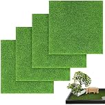 4PCS fake grass sheets - 15 x 15 cm plastic grass mats - realistic garden lawn - perfect for model, toy farm, miniature garden, and dollhouse decoration - creating a beautiful faux grass landscape