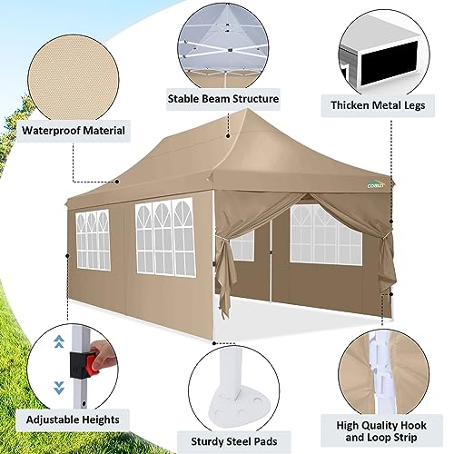 Image of COBIZI 10x20 Pop up Canopy Tent for Parties, Carry Bag,6 Walls,4 Sandbags