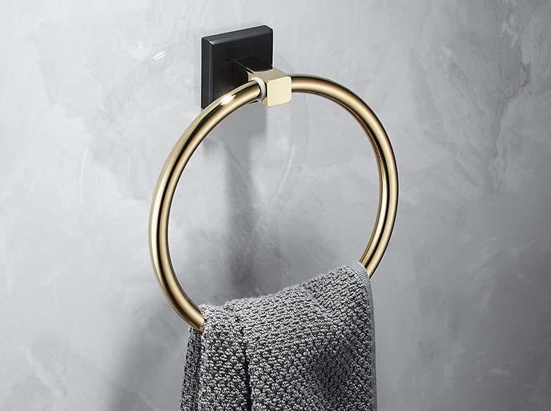 Bathroom Towel Rack, Bath Towel Rack, Towel Pole, Bathroom Pendant Set, Black + Gold = Towel Ring