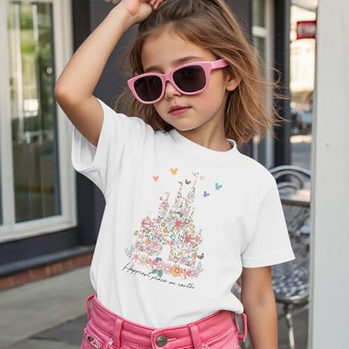 Vieawfi Floral Castle Shirts for Girls Graphic Cute Tshirt Kids Toddler Flower Holiday Shirt Vacation Trip Tee Tops(White,150) by Vieawfi - Used condition - Image 6