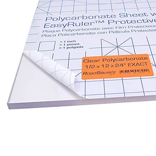 Polycarbonate Plastic Sheet 12" X 24" X 0.472" (1/2") Exact with EasyRuler Film, Shatter Resistant, Easier to Cut, Bend, Mold Than Plexiglass. for Robotics, Hobby, Home, DIY, Industrial, Crafts