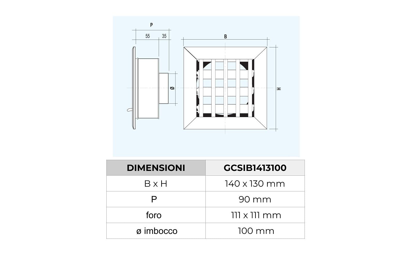 La Ventilazione GCSIB1413100 Rejilla de tránsito de aire empotrable para chimeneas, aluminio barnizado blanco, 140 x 130 mm