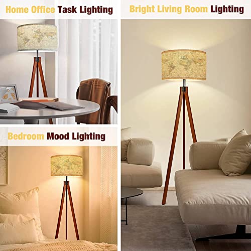 Wefhfgk Floor Lamp Political Physical Topographic Colored World Map Standing Lamp Solid Wood Legs Modern Tall Lamp Tripod Floor Lamp With Flaxen Shade For Living Room, Bedroom, Office #TOP3