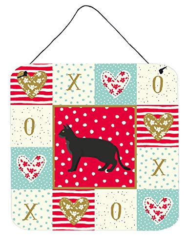 Caroline's Treasures CK5579DS66 Chausie Black Cat Love Wall or Door Hanging Prints, Red Aluminum Metal Sign Kitchen Wall Bar Bathroom Plaque Home Decor, 6x6, Multicolor