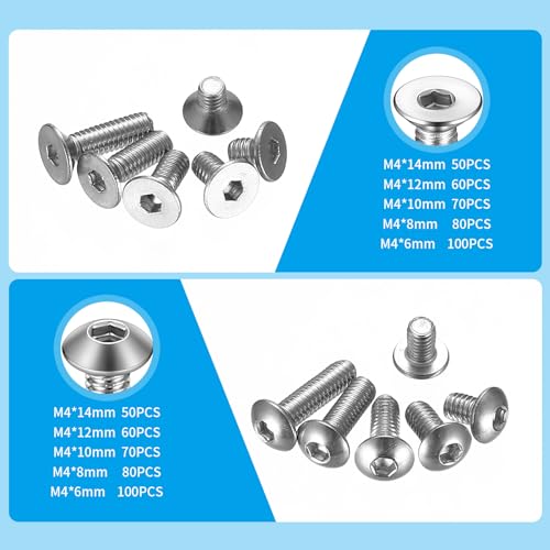 720 Pcs M4 Metric Hex Socket Head Cap Screws Bolts Set, Including 360 Pcs Countersunk Pan Head Screws - Image 4