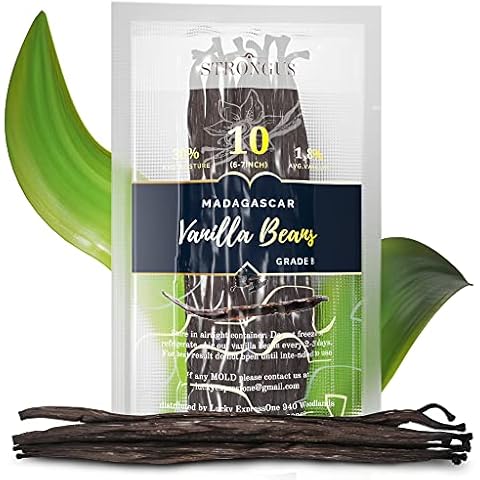 Strongus Madagascar Vanilla Beans - Vacuum Sealed Grade B Vanilla Pods - Rich, Creamy Flavor & Aroma - Ingredients for Baking, Homemade Extract, Paste, Brewing, Coffee, Cooking - 5-6", 10-Pack Cover