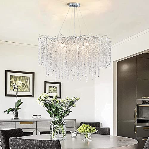 Tmafon Modern Silver Crystal Raindrop Chandelier - D31.5 Tree Branch Chandeliers, Luxury Ceiling Pendant Light Fixture For Dining Room, Living Room #TOP4