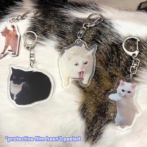Image of Ohjijinn 8Pcs Cat Keychain Cute Cat Meme Keychains Two Cats Talking Keyring Kawaii Charm Funny Keychain