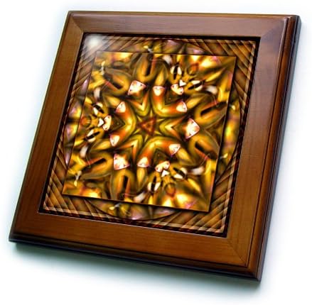3dRose 8x8 Framed Tile - MANDALA mandala zen InnerBalance harmony gold yellow orange glowing chakra meditation mimulux Psychedellic Art