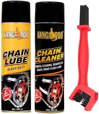 KANGAROO Chain Lubricant Spray & Chain Cleaner Kit (500ml Each) + Cleaning Brush | Bike, Motorcycle, Bicycle Maintenance Kit | Anti-Rust, Dirt Removal & Smooth Ride Solution | All-Weather Protection