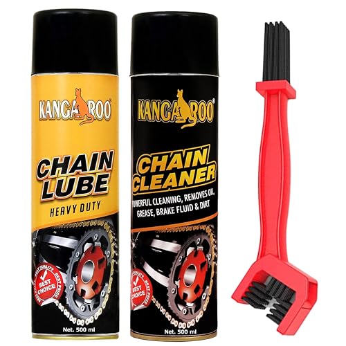 KANGAROO Chain Lubricant Spray & Chain Cleaner Kit (500ml Each) + Cleaning Brush | Bike, Motorcycle, Bicycle Maintenance Kit | Anti-Rust, Dirt Removal & Smooth Ride Solution | All-Weather Protection