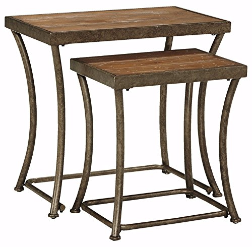Ashley Furniture Signature Design - Nesting End Table Set - Rustic Mix of Metal and Wood - Vintage Casual - Set of 2 - Light Brown