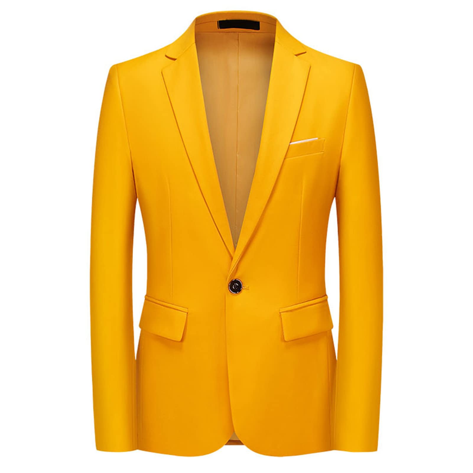 Men Slim Fit Daily Blazer One Button Lapel Slim Fit Business Jacket Solid Casual Formal Wedding Party Sport Coat (Yellow,5X-Large)