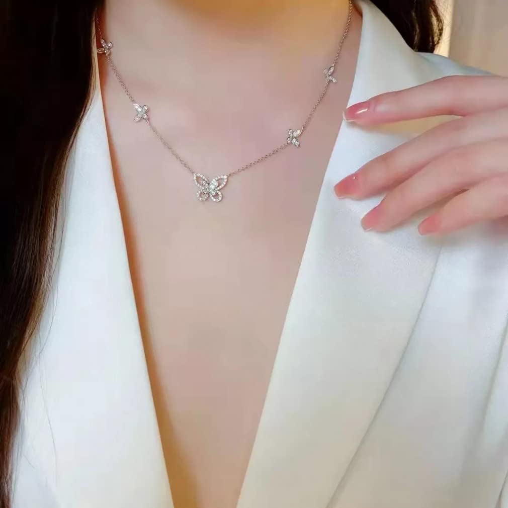 Collar con Colgante de Cadena de clavícula de Piedras Preciosas de moissanita de Mariposa de Plata de Ley 925 para joyería de Mujer