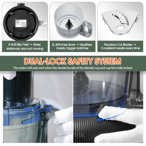 1500W Food Processor and Blender Combo, 2.5L Food Chopper for Meat, Vegetable and Dough, 2L Glass Jar Blender with 2 Speeds and Pulse for Smoothie, Nutrient Extractions, and More - Image 8