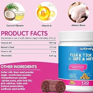 Flea and Tick Chews for Dogs -Flea Chewable Pills for Dogs，Natural Supplement for Dogs Chews-120 Treats -Chicken- Cover All Breeds and Ages