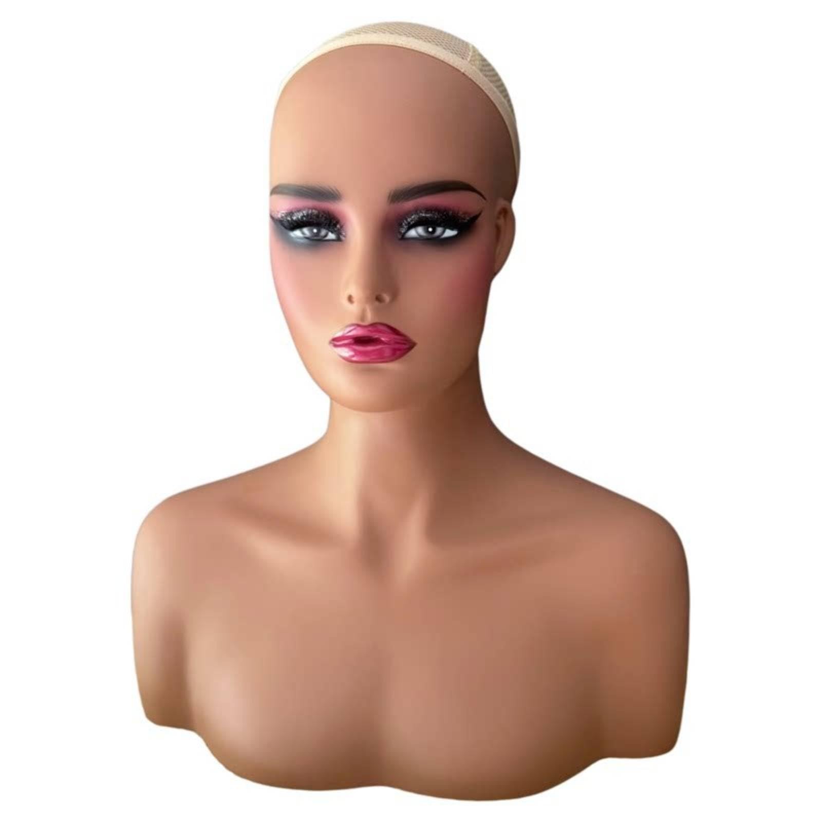 Qianly Testa di Manichino Femminile Realistica lineamento Facciale Definito, perficie Liscia in PVC, Busto Espositivo per Accessori per Capelli