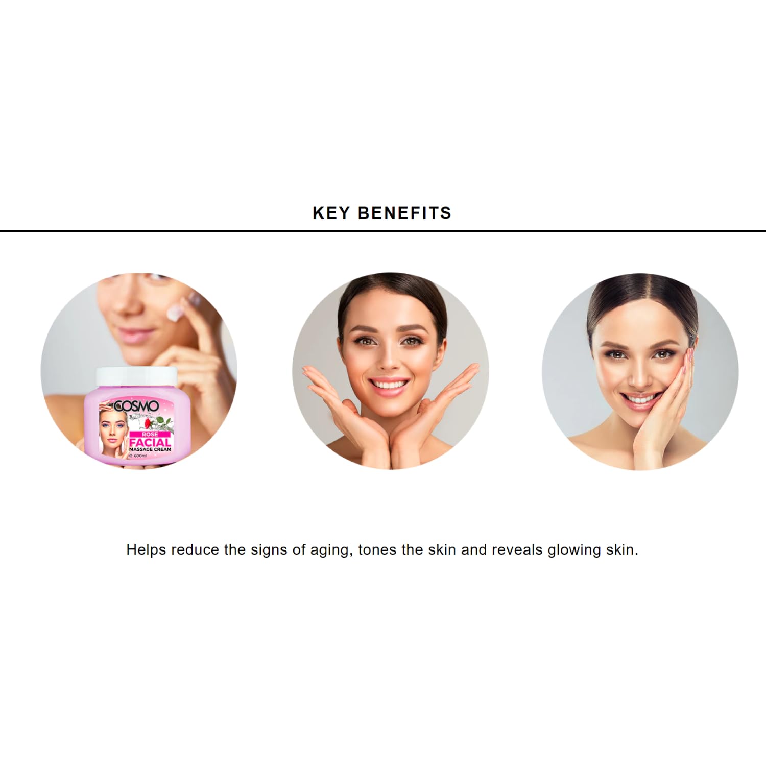 Cosmo Rose Facial Massage Cream 600ml, Improving Skin Elasticity and Reducing the Appearance of Fine Lines and Wrinkles 3