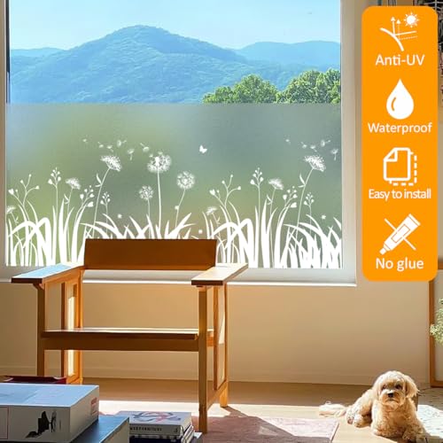 Zindoo Frosted Window Film Privacy Film for Glass Windows, Opaque Window Film Dandelion Patterned Window Frosting Film with Tools, No Glue Static Cling for Bathroom Kitchen Office, 44.5x200cm - Image 4