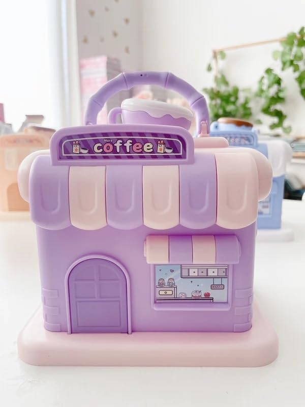 Image of Money Saving Bank with Coin Slot / /Creative Cartoon Design Money Bank / /Plastic Piggy Bank for Boys & Girls (Pack of 1) (Coffee Shop - Purple)
