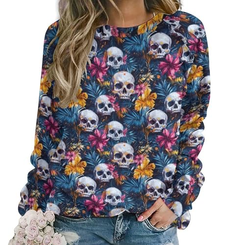 Sweat-shirt imprimé floral hawaïen tête de mort pour les vacances