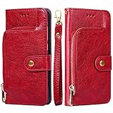Tznzxm Case for ZTE ZMax 10 /ZTE Z6250 Wallet Case, Zipper Wallet Case with Credit Card Holder Slot PU Leather Flip [Kickstand] Magnetic Protective Phone Cover Wrist for Consumer Cellular ZMax 10 Red