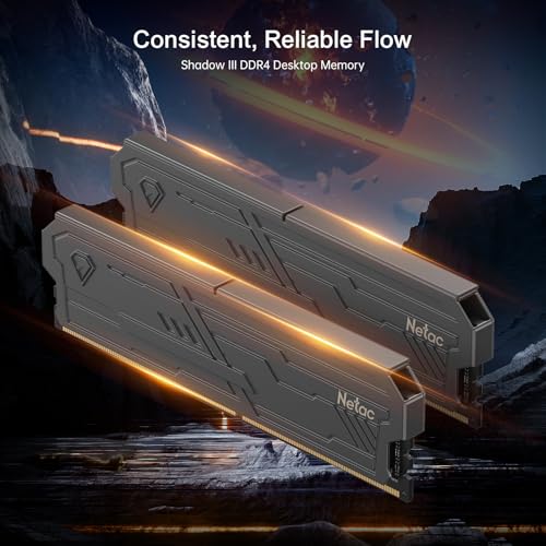 Image of Netac DDR4 DRAM 32GB Kit (2x16GB) 3200MHz XMP 2.0 Dual Channel RAM CL16 (PC4-25600) 1.35V 288-Pin Upgraded Aluminum Heat Sink Ideal for Gaming Computer Upgrade - Shadow III Series Black