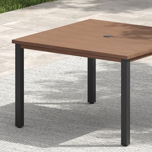 Image of VICLLAX Patio Dining Set for 4, All Weather 5-Piece Patio Set-40.2 inch Square Outdoor Table and 4 Stackable Chairs for Lawn Garden and Backyard,Walnut Tabletop