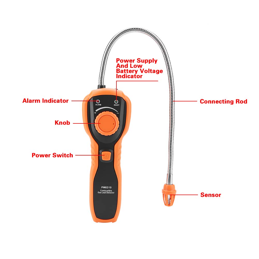 Fafeicy PM6310 Detector de Fugas de Gas Portátil de Alta Precisión Probador Preciso de Gas con Alarma de Luz Sonora para Natural Metano Propano Butano Hidrógeno Monóxido de Carbono