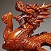 OUGEHOT Wooden Chinese Fung Shui Dragon Statue, Zodiac Dragon Sculpture, Hand Carved Dragon Figurine, Year of The Dragon 2024 Decorations (Black)