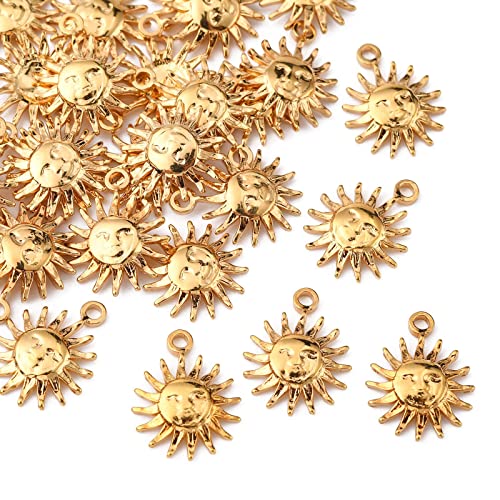 Airssory 30 Pcs 304 Stainless Steel Golden Plated Textured Sun Charms for Jewelry Making DIY Craftings