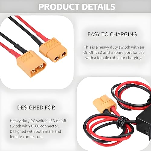 Dilwe RC-Flugzeug Schalter Mit XT60 Stecker, EIN On-Off-LED - EIN frei Anschluss, EIN/Aus-Anschlusskabel, Hochleistung RC-Flugzeugmodell für Hochleistungsstromversorgung