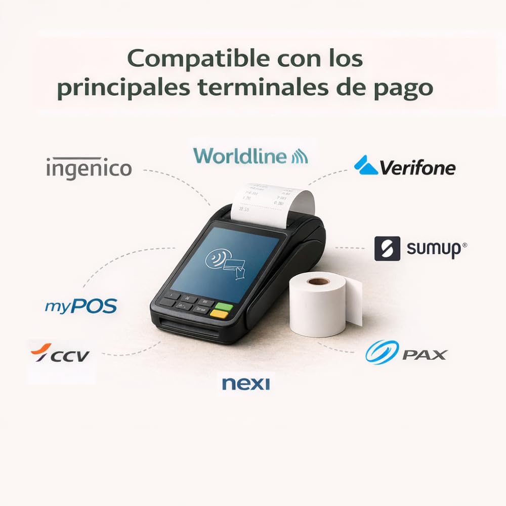 Papel Térmico TPV 57x35x12 mm - Para Impresora de Tickets, Papel Datáfonos TPV - Sin BPA, Blanco - Alta Resolución y Durabilidad (Pack 20 Rollos)