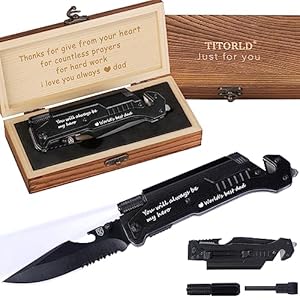 Gifts for Dad Men, Birthday Gifts Ideas for Dad from Daughter Son Kids, Engraved Pocket Knife, Unique Camping Hunting Hiking Fishing Tools, 7 in 1 Multitool Folding Knife with Wood Box