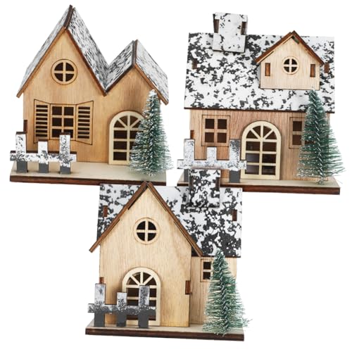 Hohopeti 3 Teiliges LED Holz-weihnachtshaus Set mit Beleuchtung...