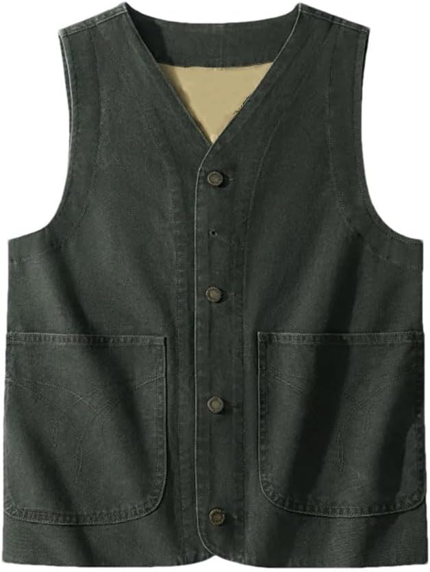 Men's Solid Color Casual V-Neck Single Breasted Striped Retro Sleeveless Vest