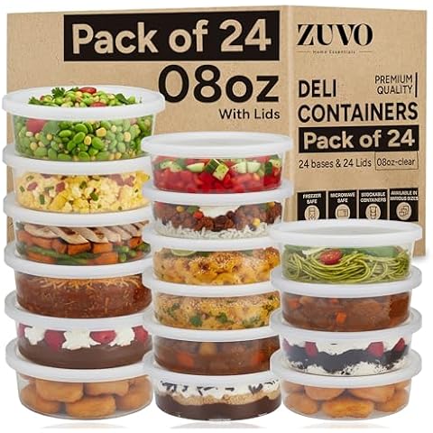 Zuvo 08 OZ Plastic Sauce Containers with Lids Cover
